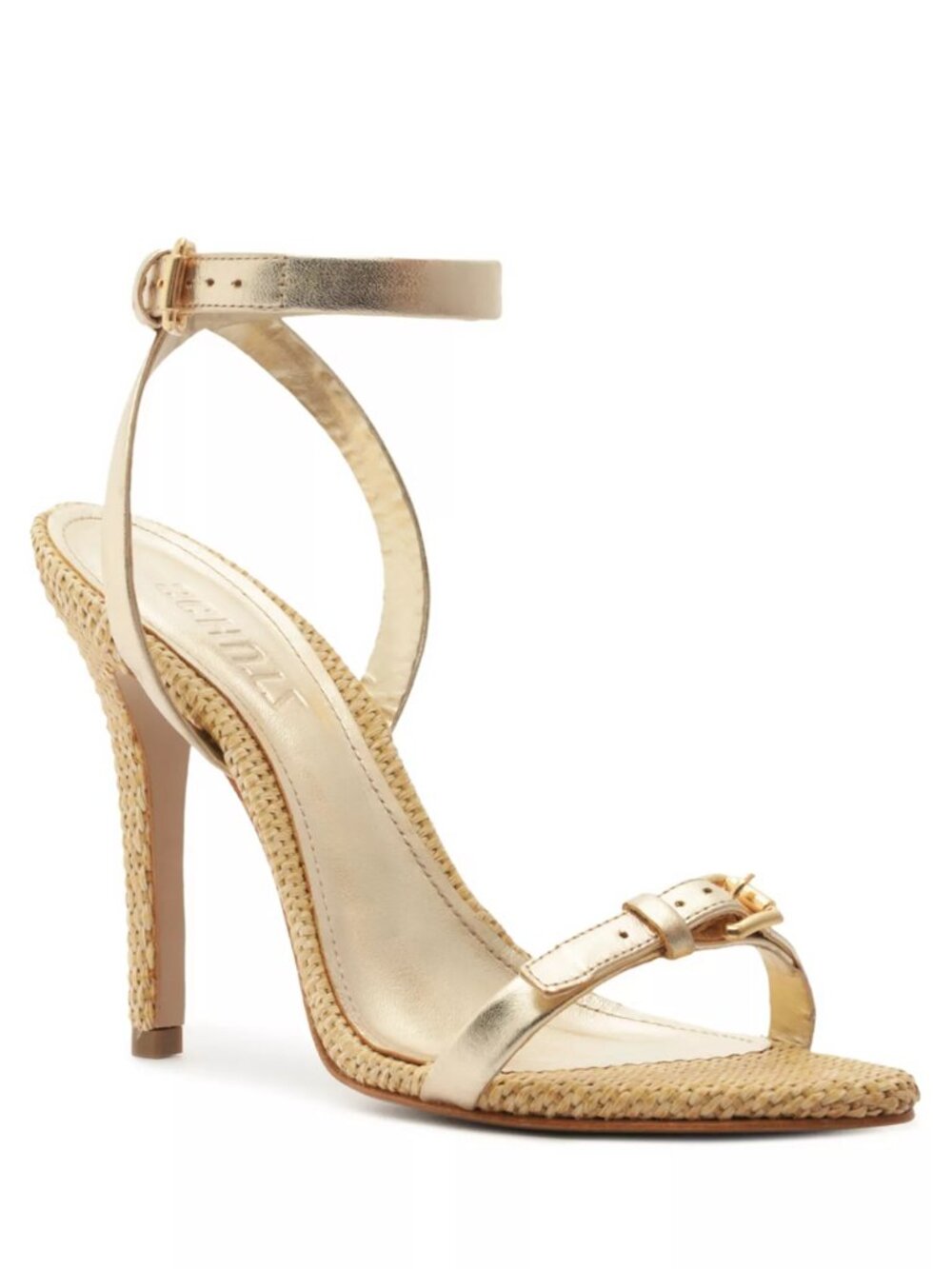 138$ Schutz Aurora Metallic Straps Heeled Sandals Women's Size 5.5 Us Gold